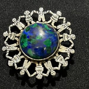GFMW Great Falls Metal Works - Sterling - Azurite BROOCH Children of the World